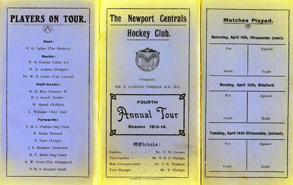 Newport Centrals Hockey Tour 1914 01