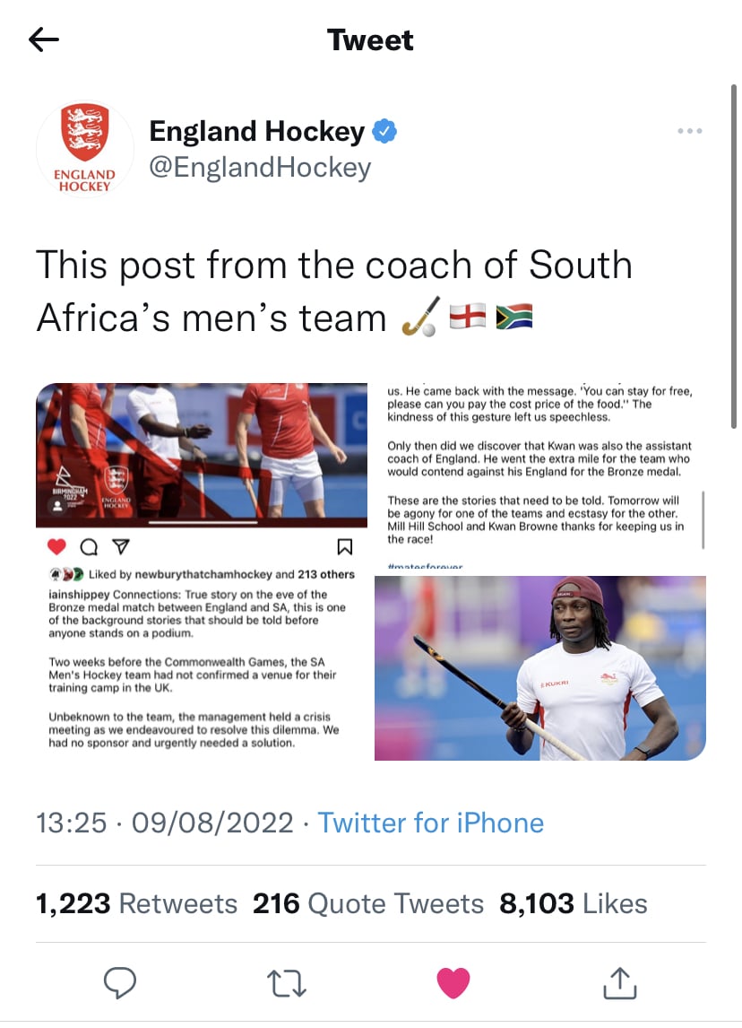 Kwan Browne England Hockey tweet