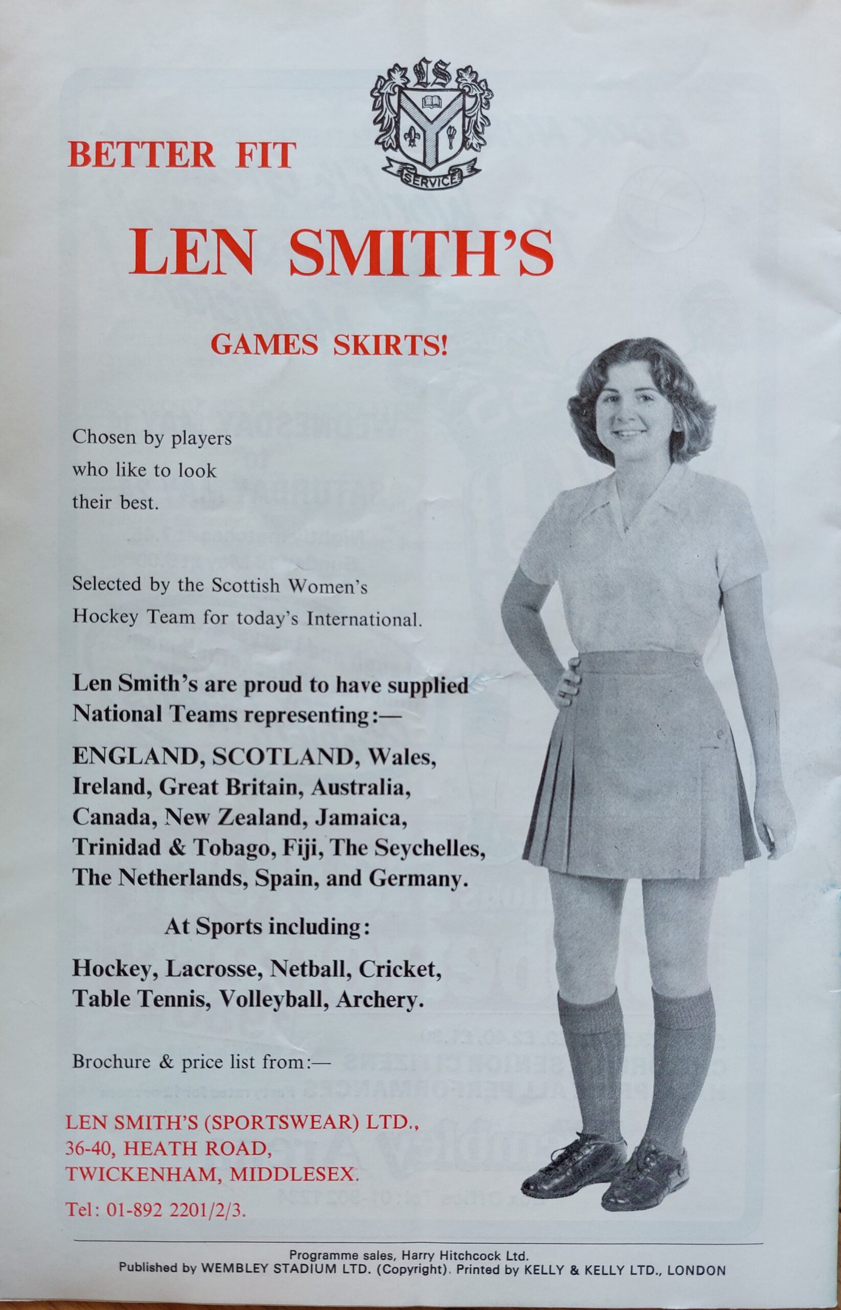 Len Smiths advert reverse of 1980 Wembley programme