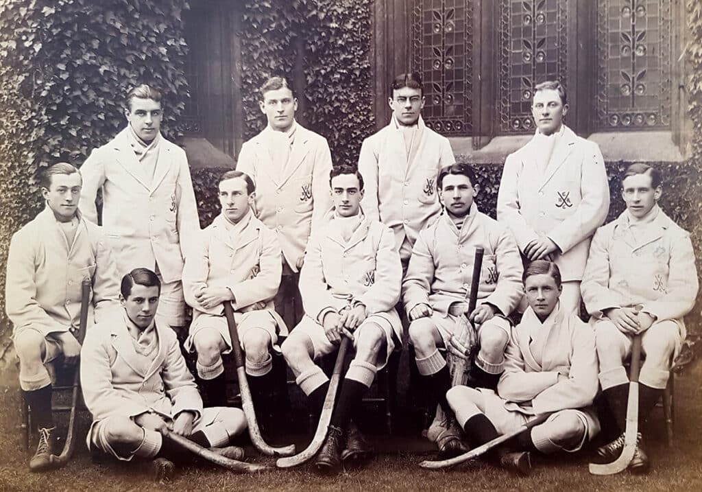 A black and white image of a hockey team