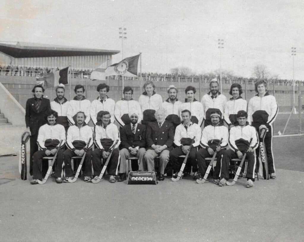 A black and white image of the London Indians Hockey Team