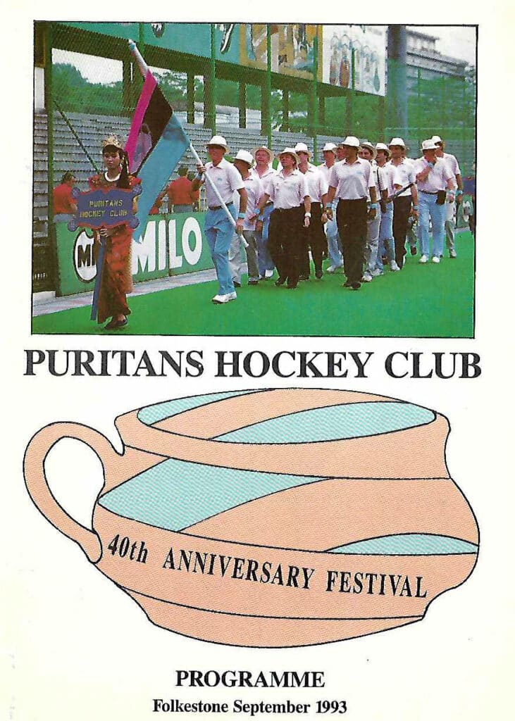 The cover of a festival programme featuring a colour picture of the Puritans hockey team and a logo for the festival.