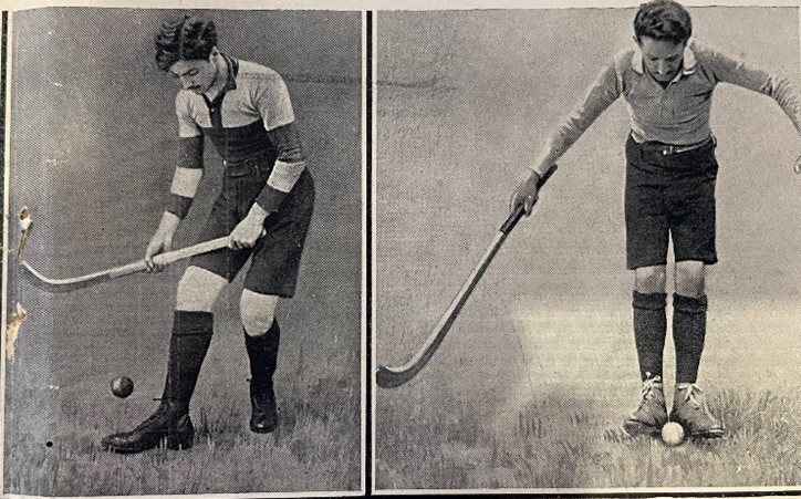 A black and white illustration showing how to stop a hockey ball