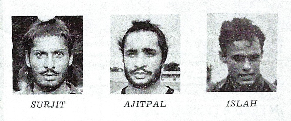 Black-and-white headshots of three South-Asian men, looking serious. Evokes curiosity and historical reflection.