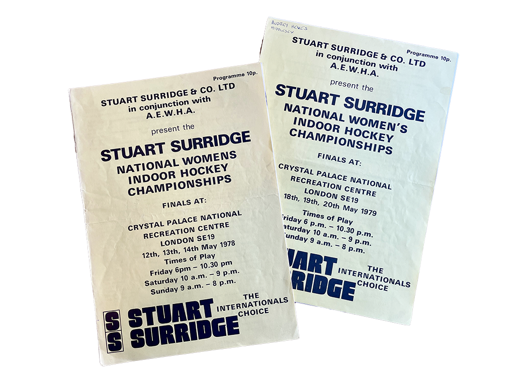 Two navy blue and white tournament programmes. Text only; no images.