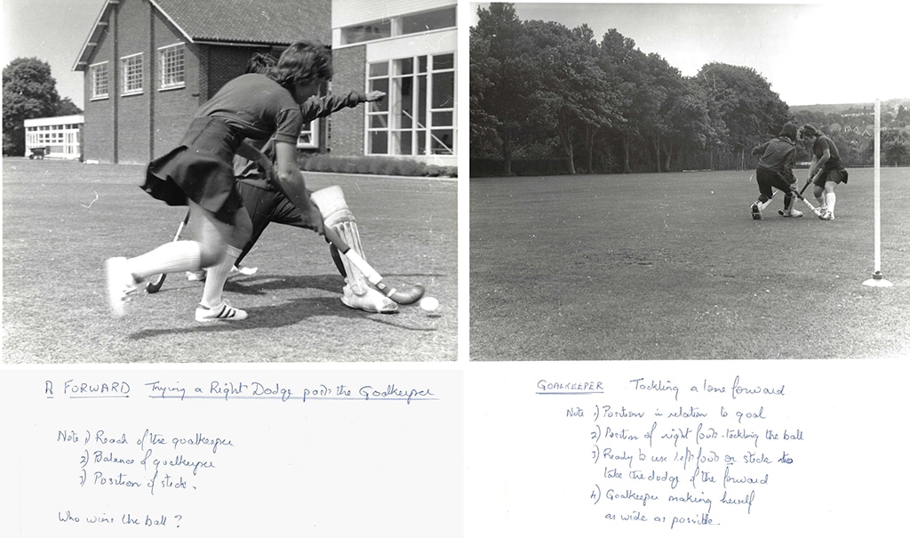 Two black and white photographs with hand-written notes.