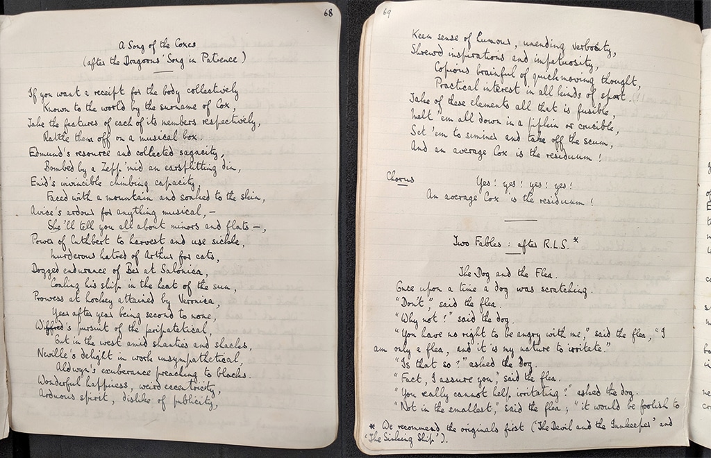 Two pages of a notebook with a handwritten poem.