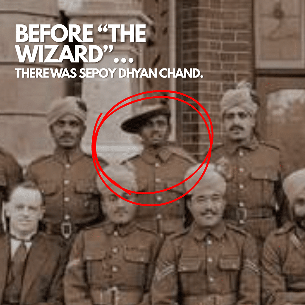 Historic military group photograph with a soldier in uniform highlighted by a red circle.