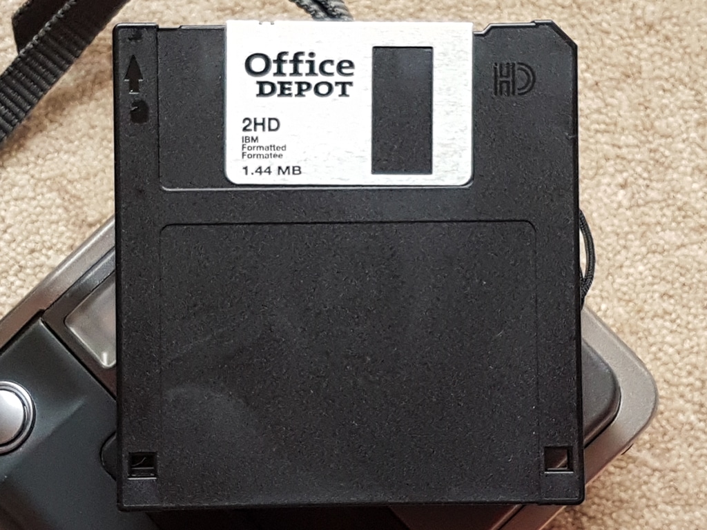 A black floppy disk