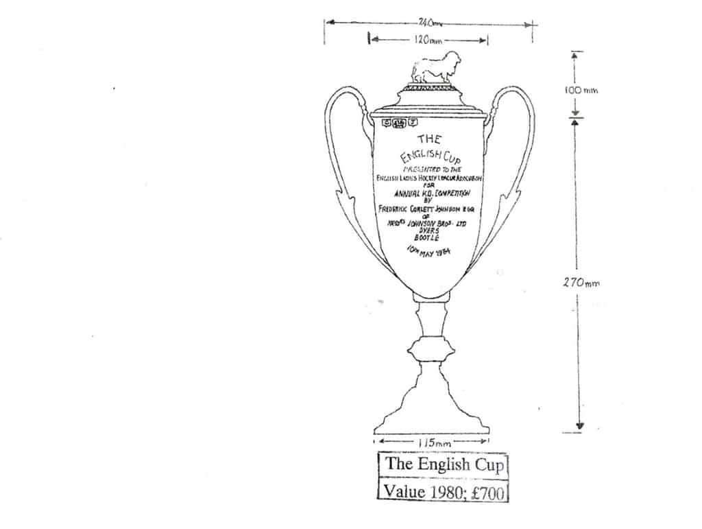 A line drawing showing the shape and dimensions of a tall, ornate trophy.
